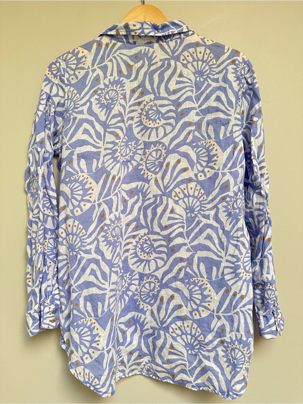 Nicole Miller 100% Linen Long Sleeve Shell Pattern Printed Blouse Women’s Large - Picture 8 of 12